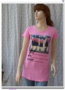 夏季粉红色套头圆领直筒中长款字母印花短袖T恤衫青春文艺女