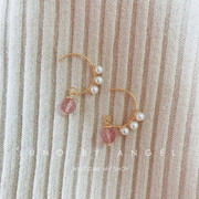 馨米娅原创高级感14k包金，珍珠草莓晶耳环，坠气质甜美耳钩耳饰耳圈