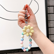 森系彩色珠子短款手机挂绳向日葵花朵洋气手腕绳女士结实耐用编织