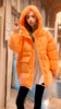 日系橘色连帽长袖加厚宽松棉服女冬季中长款棉衣保暖防风外套