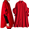 红玫瑰定制加大荷叶袖双面羊绒，大衣宽松中长纯羊毛呢斗篷披风外套