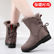 冬季老北京布鞋獭，兔毛雪地靴保暖加绒加厚棉靴平跟中筒女靴子