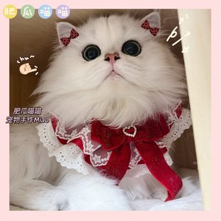 宠物猫咪蝴蝶结围脖原创设计红色蕾丝情人，节围兜幼猫狗狗口水巾新