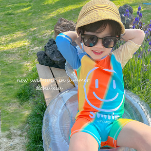 韩国男童泳衣夏季儿童宝宝连体，速干游泳衣可爱笑脸游泳套装潮