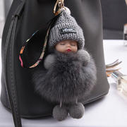 真狐狸毛球睡眠娃娃可爱毛绒，公仔书包包，挂饰创意汽车钥匙扣挂件女