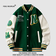 fogmurua棒球服男女，2023早秋字母，宽松情侣美式复古夹克外套