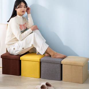 棉麻储物凳折叠凳可坐储物箱家居纯色组合布艺可折叠收纳箱换鞋凳