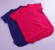 红色95棉短袖t恤女夏季宽松显瘦百搭圆领，纯色口袋弹力上衣宝蓝色