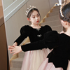 儿童晚礼服轻奢小众高端走秀公主裙女童主持人钢琴演奏黑色秋冬季
