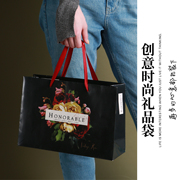 高档时尚白卡礼物袋黑色玫瑰服装店手提袋加厚包装袋定制纸袋