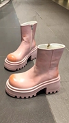 粉色腮红马丁靴英伦增高厚底切尔西法式高跟复古烟筒靴瘦瘦靴短靴