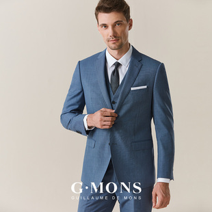 男士羊毛蓝色西服外套修身商务休闲单西西装上衣新郎结婚礼服套装