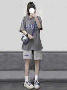 运动套装女夏盐系港风休闲时尚中学生宽松大码显瘦韩版两件套