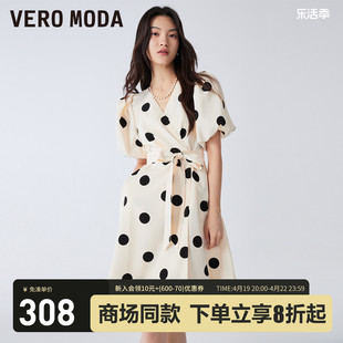 Vero Moda法式高级连衣裙2023秋冬优雅气质甜美高腰显瘦波点