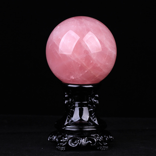 天然粉水晶球摆件 马达加斯加原矿粉晶球 冥想一物一图赠底座