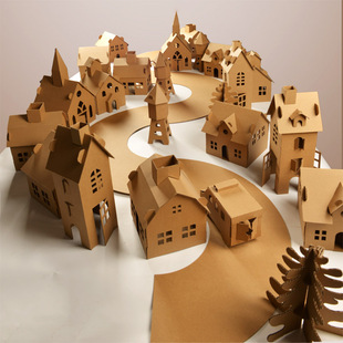 儿童纸箱手工diy立体城堡小镇纸房子幼儿园环境布置装饰纸板墙屋