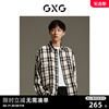 gxg男装商场同款黑白，格纹小香风，休闲弧形下摆衬衫外套gex10313303