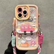 斜挎挂绳适用苹果15promax手机壳iPhone14pro13凯蒂猫12透明11粉色KT猫x全包镜头xr硅胶xsmax高级感xs女
