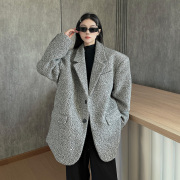 实价~ 羊毛呢子西装外套女冬季加厚宽松小众设计感廓形西服潮