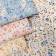 日本进口纯棉兔子与小花草连衣裙衬衫手工拼布艺娃衣书衣服装布料
