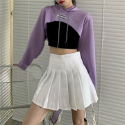ins潮爵士舞紫色超短款卫衣，jazz街舞上衣露脐长袖舞蹈罩衫t恤