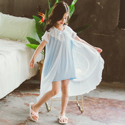 夏季女童睡裙网纱披风儿童公主连衣裙小女孩仙女裙子薄款短袖睡衣