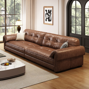 意式极简真皮沙发，客厅小户型设计师创意头层牛皮，棕色复古沙发