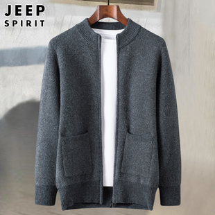 jeep中老年毛衣男士秋冬款拉链开衫，针织衫中年爸爸，冬天毛线衣(毛线衣)外套