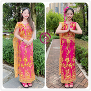 傣族女装 孔雀舞蹈服装披肩飘带筒裹裙泰国蕾丝傣多色民族风