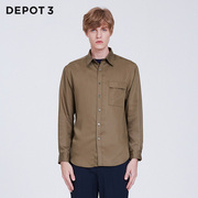 depot3男装衬衫原创设计品牌休闲天丝，莱赛尔贴袋长袖衬衫