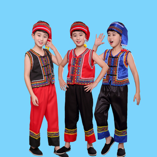 儿童民族服装舞蹈服男孩，壮族三月三表演服苗族侗族黎族瑶族演出服