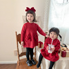 2022秋冬韩版女童红色新年服娃娃裙气质，针织裙毛线毛衣连衣裙
