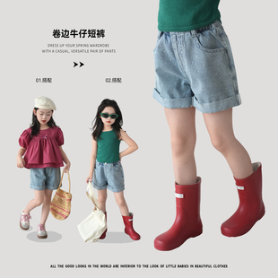 蓝小爸女童牛仔短裤，2024夏季儿童韩版卷边休闲裤宝宝时髦裤子