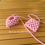 mini粉色串珠编织包儿童女手工送礼物珍珠包包迷你手提斜跨小包女