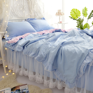 公主风床裙四件套全棉纯棉被套，蕾丝床罩花边床单1.8m床上用品2024