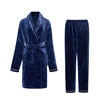秋冬季珊瑚绒睡袍两件套睡衣，保暖加厚法兰绒浴袍男女浴衣加裤子