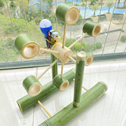 有水流就能发电的竹水车儿童戏水玩具教学光研学手工水利发电模型