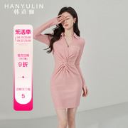 韩语琳长袖针织连衣裙女2024高级感法式气质修身显瘦秋季裙子