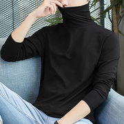 莫代尔半高领长袖t恤男秋季韩版潮流，黑色打底衫内搭中领秋衣小衫
