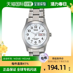 日本直邮CITIZEN Q＆Q 手表女士白色防水金属带皮带手表石英