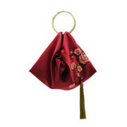 kk9_原创设计复古刺绣红梅手提包，流苏手腕包圆环(包圆环)布包手拿包女