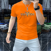 coeoe轻奢2024夏季橙色，短袖t恤男士圆领衫，舒适透气丝光棉男装