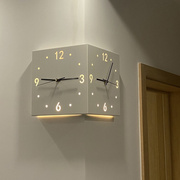 钟表挂钟客厅转角双面钟时钟创意简约现代艺术家用时尚壁灯餐厅