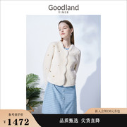 Goodland美地女装冬季短款爱心钉珠羊皮毛一体皮草保暖外套