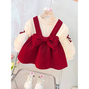 女童秋季连衣裙洋气婴儿红色公主裙，3儿童秋装1周岁女宝宝礼服裙子
