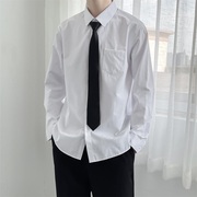 白色长袖衬衫男女日系潮牌炸街潮流简约纯色上衣，送领带情侣装衬衣