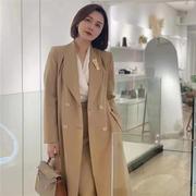 韩系风格穿搭风衣外套中长款法式青果领收腰裙摆2022秋季气质