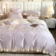 凉感刺绣裸睡床上用品被套床单夏季风花卉高端双面天丝四件套田园