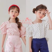 女童短袖韩国童装berry2020夏季中大童碎花印花圆点，复古泡泡袖t恤
