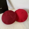 红色羊毛贝雷帽造型帽复古法式INS风新年蓓蕾帽酒红色女士冬帽子